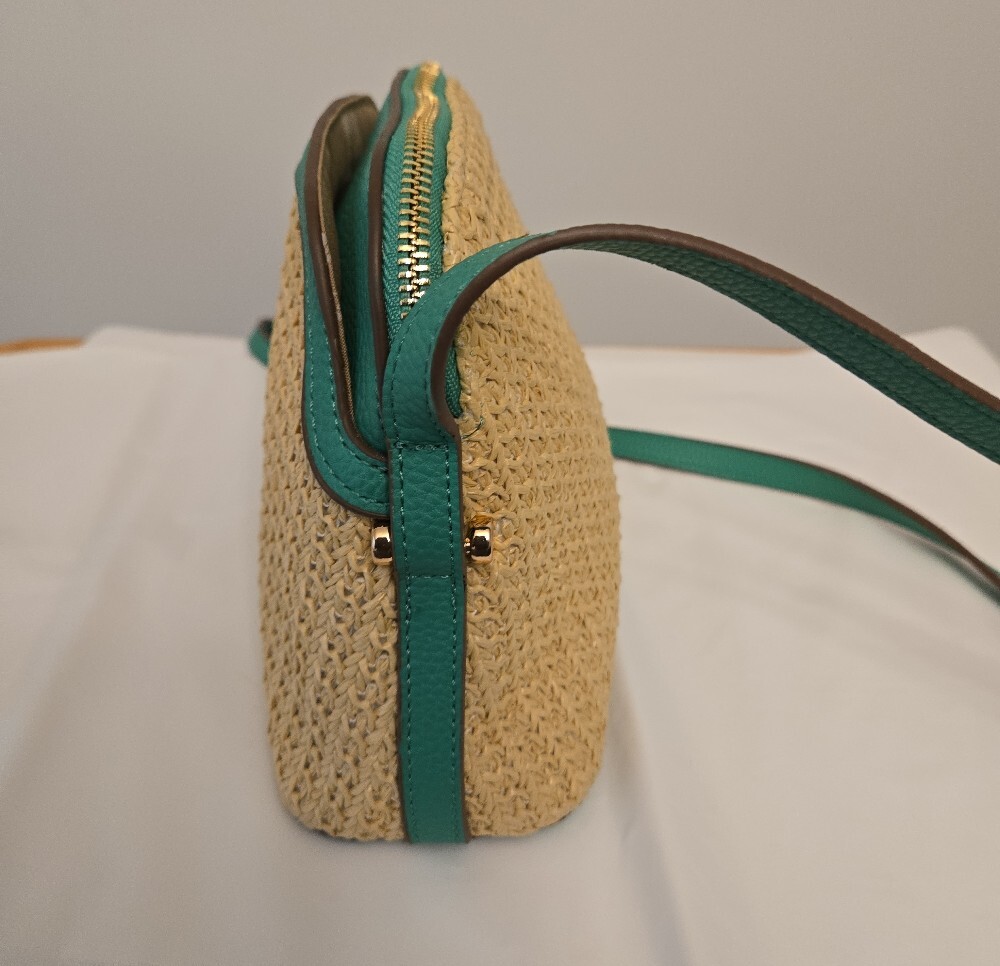 Anne Klein Woven Straw & Green Leather Trim Handbag – Pre‑Loved - Picture 6 of 14